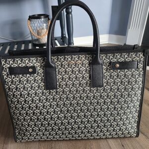 Anne Klein Black and Beige Monogram Tote Bag